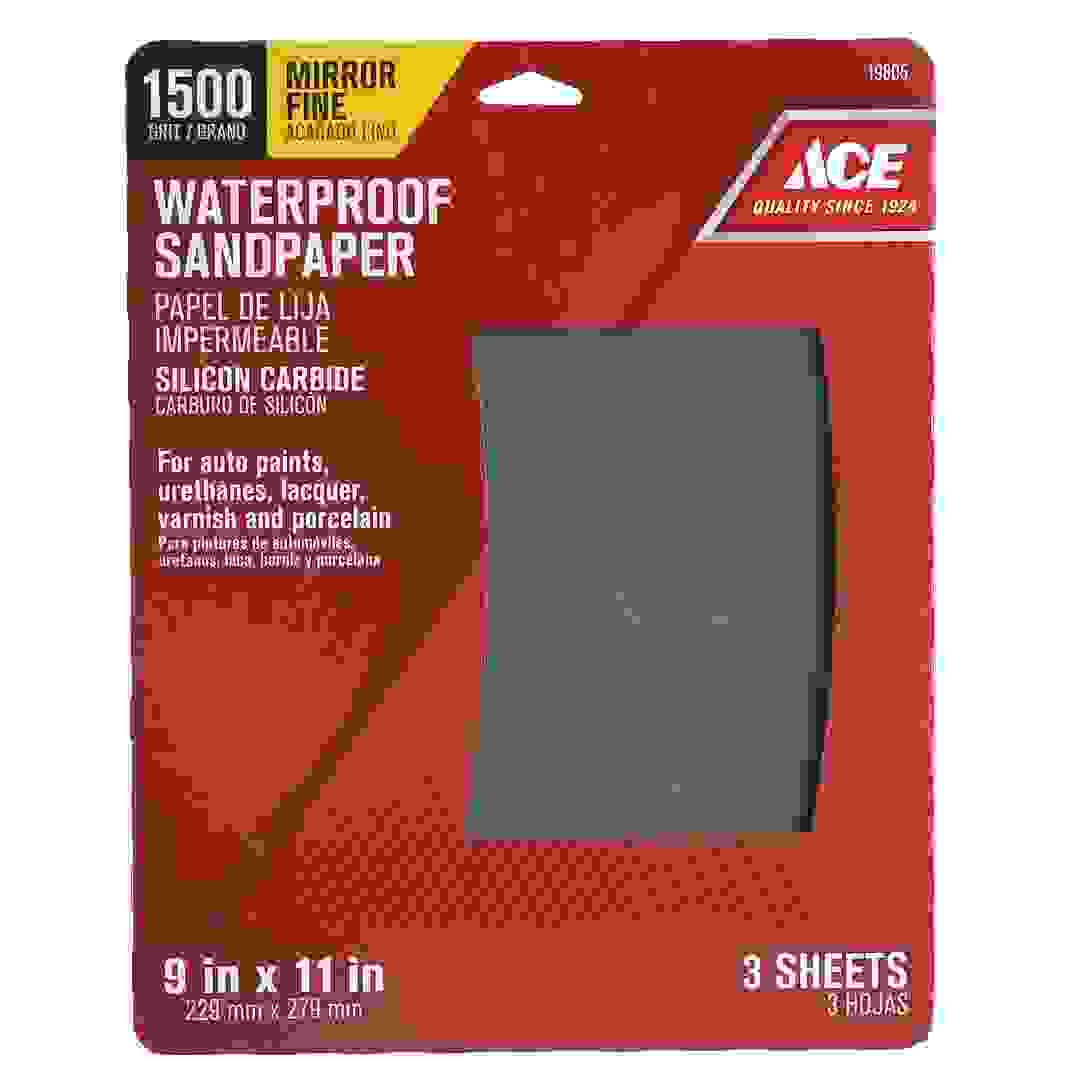 Ace 1500 Mirror Fine Waterproof Sandpaper Sheets (Pack of 3, 22.9 x 27.9 cm)