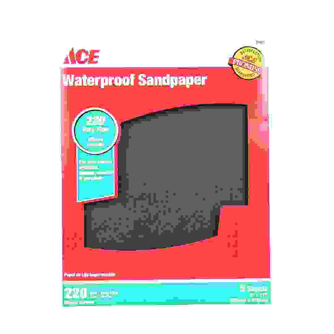 ACE Waterproof Sandpaper (220 Grit/Very Fine, 229 x 279 mm, Pack of 5)