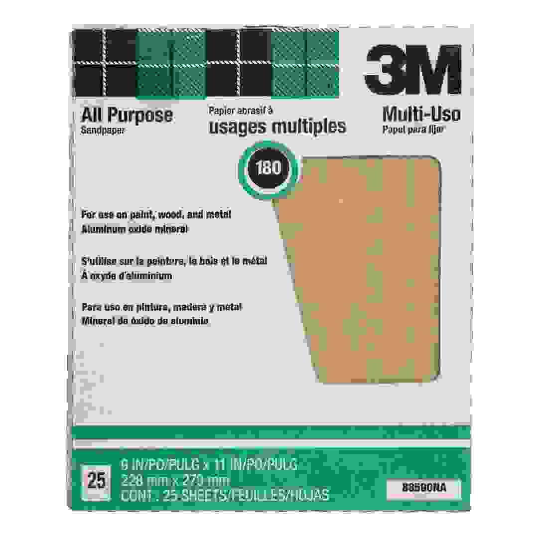 3M All Purpose Sandpaper, 180 Grit (27.9 x 22.8 cm, 25 pcs)