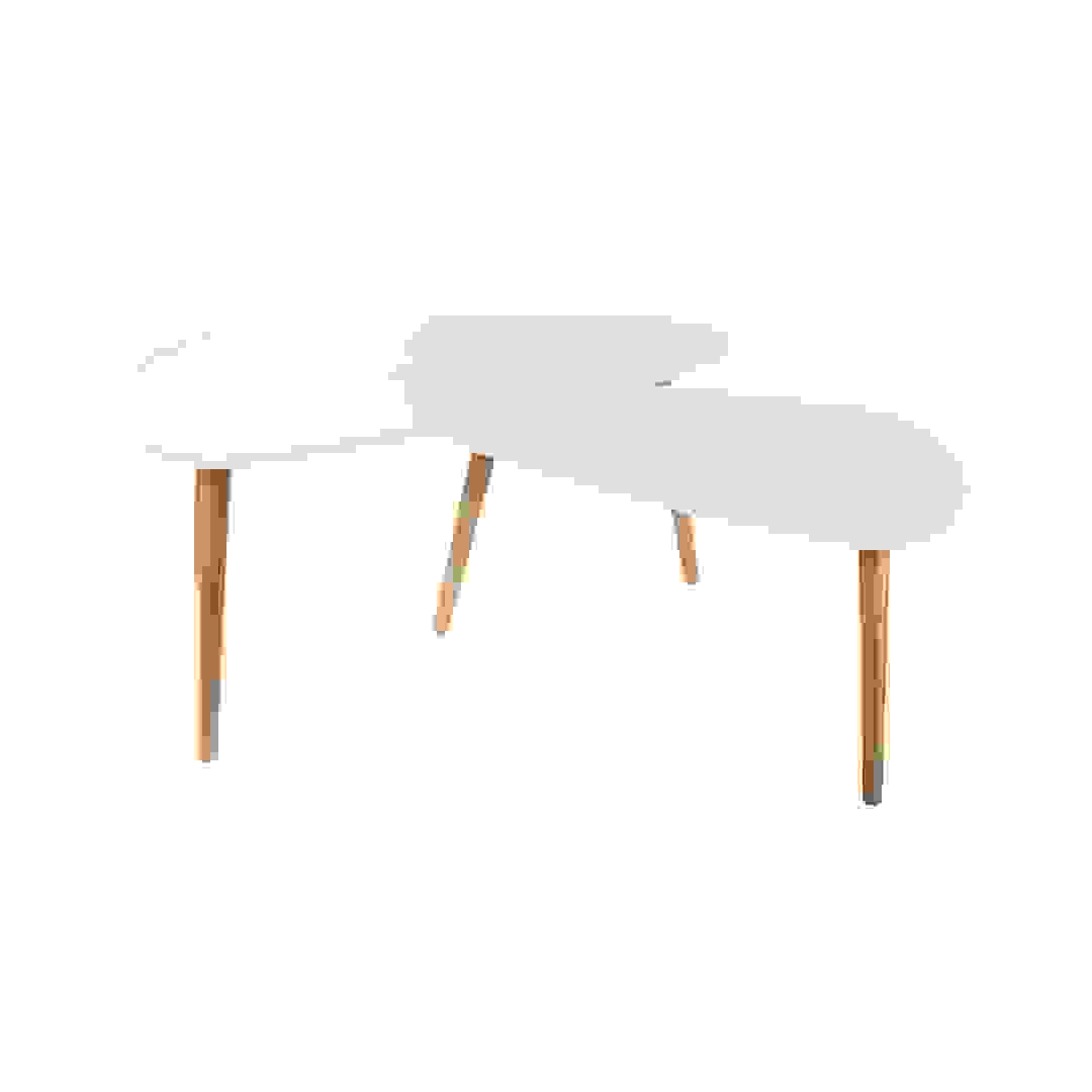 طاولات هوم ديكو فاكتوري بتصميم حصى قابلة للرص (أبيض، طقم من 2)