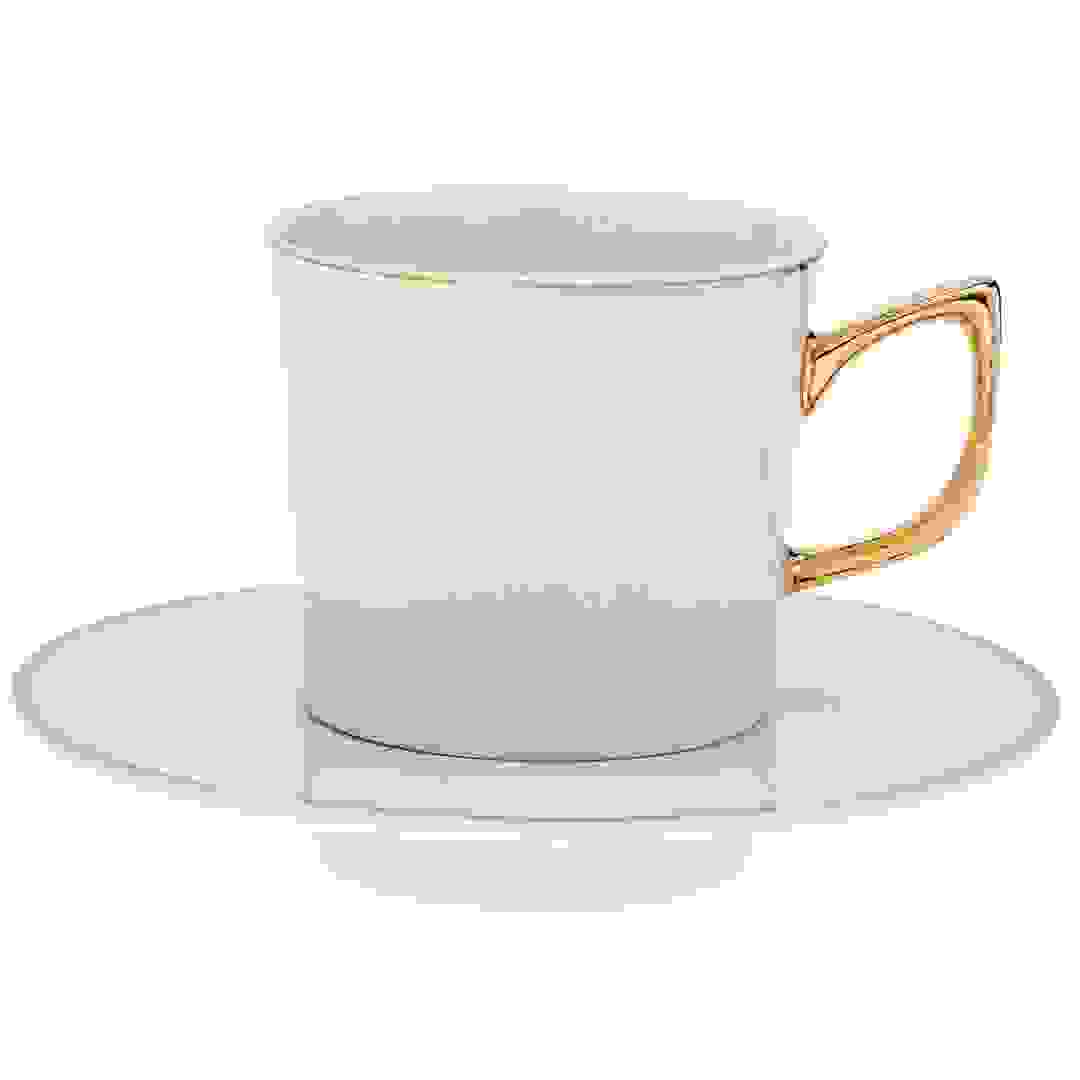 Homeworks Cup & Saucer Set with Golden Handle (White, Set of 12)