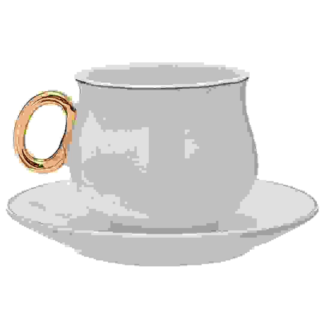 Homeworks Cup & Saucer Set With Gold Rim and Handle (White, Set of 12)
