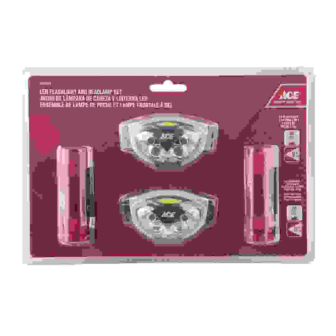 Ace Battery Operated LED Head Lamp & Flashlight Set