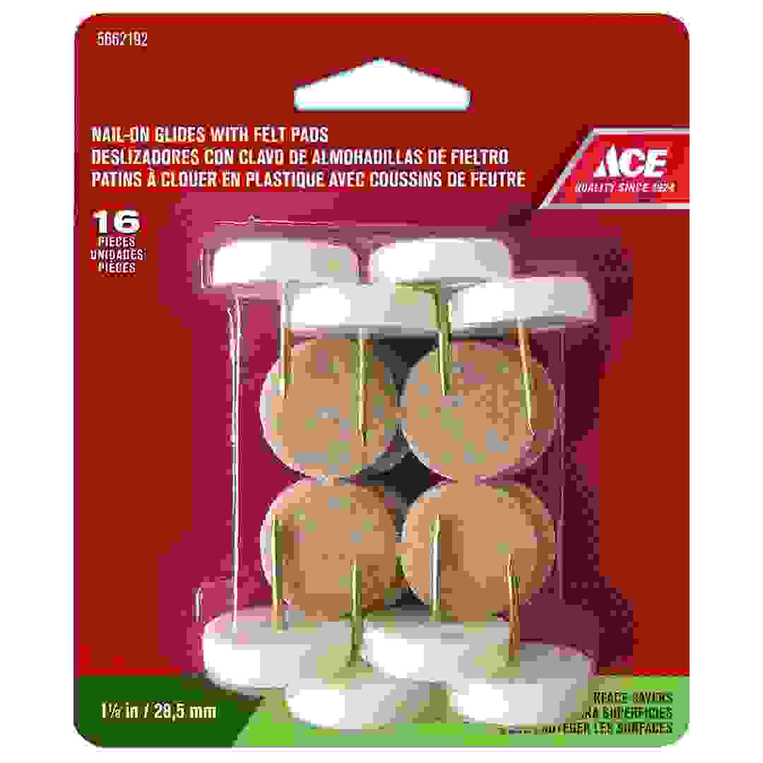 Ace Nail-On Glides W/ Felt Pads Pack (2.85 cm, 16 Pc.)