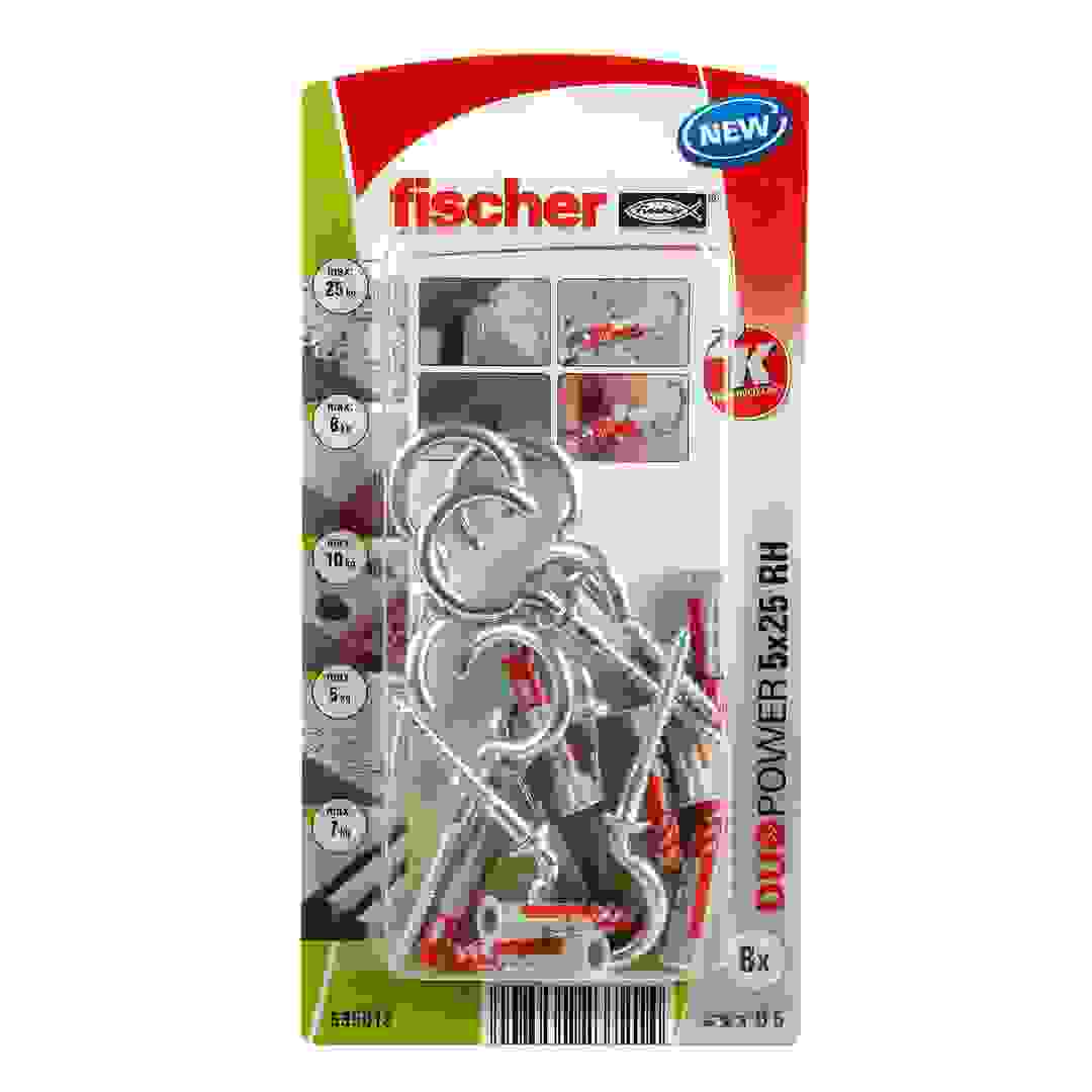 Fischer DuoPower Universal Wall Anchor W/ Round Hook Pack (0.5 x 2.5 cm, 8 Pc.)