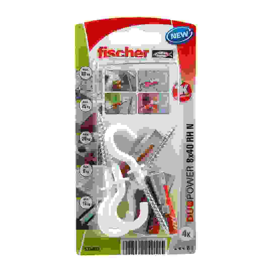 علبة خوابير جدارية مع براغي بخطافات منحنية مغطاة بالنايلون قياس عالمي فيشر دو باور (4 قطع، 0.8 × 4 سم)