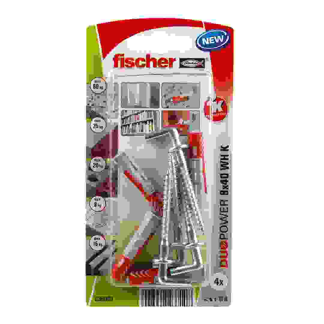 Fischer DuoPower Universal Wall Anchor W/ Angle Hook Pack (0.8 x 4 cm, 4 Pc.)