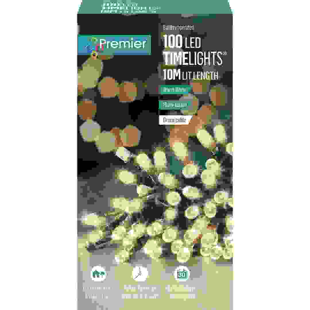 سلسلة أضواء 100 LED تعمل بالبطارية لون أبيض مصفر تايم لايتس بريميير (10 متر)