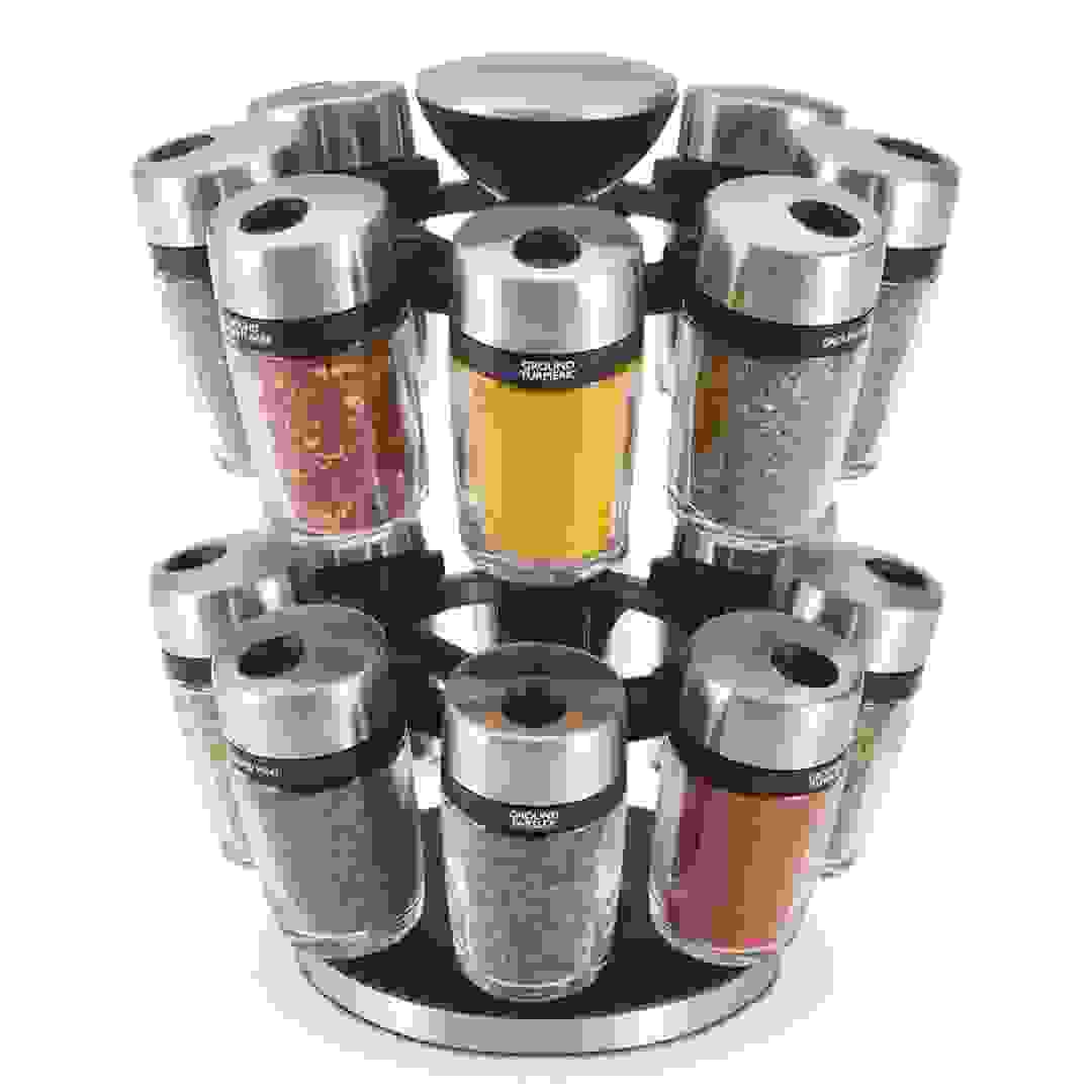 حامل علب توابل وأعشاب دوارة كول آند مايسون (فضي، 16 علبة)