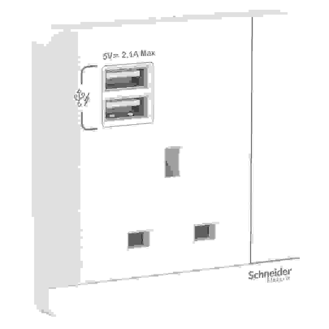 Schneider Electric AvatarOn Switched Socket W/ USB Chargers (8.6 x 8.6 x 3.17 cm)