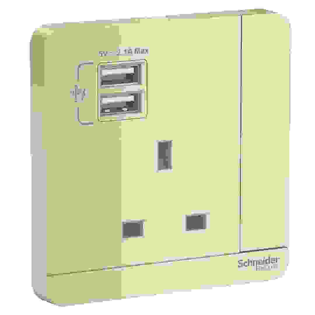 Schneider Electric AvatarOn Switched Socket W/ USB Chargers (8.6 x 8.6 x 3.17 cm)