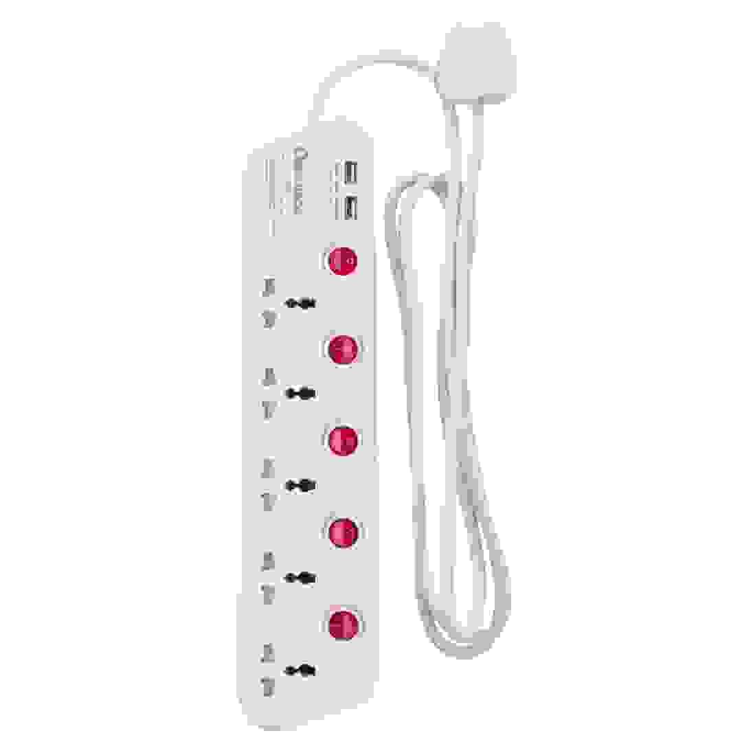 مشترك خماسي بسلك إطالة مع 4 منافذ يو إس بي أوشتراكو (2 متر)