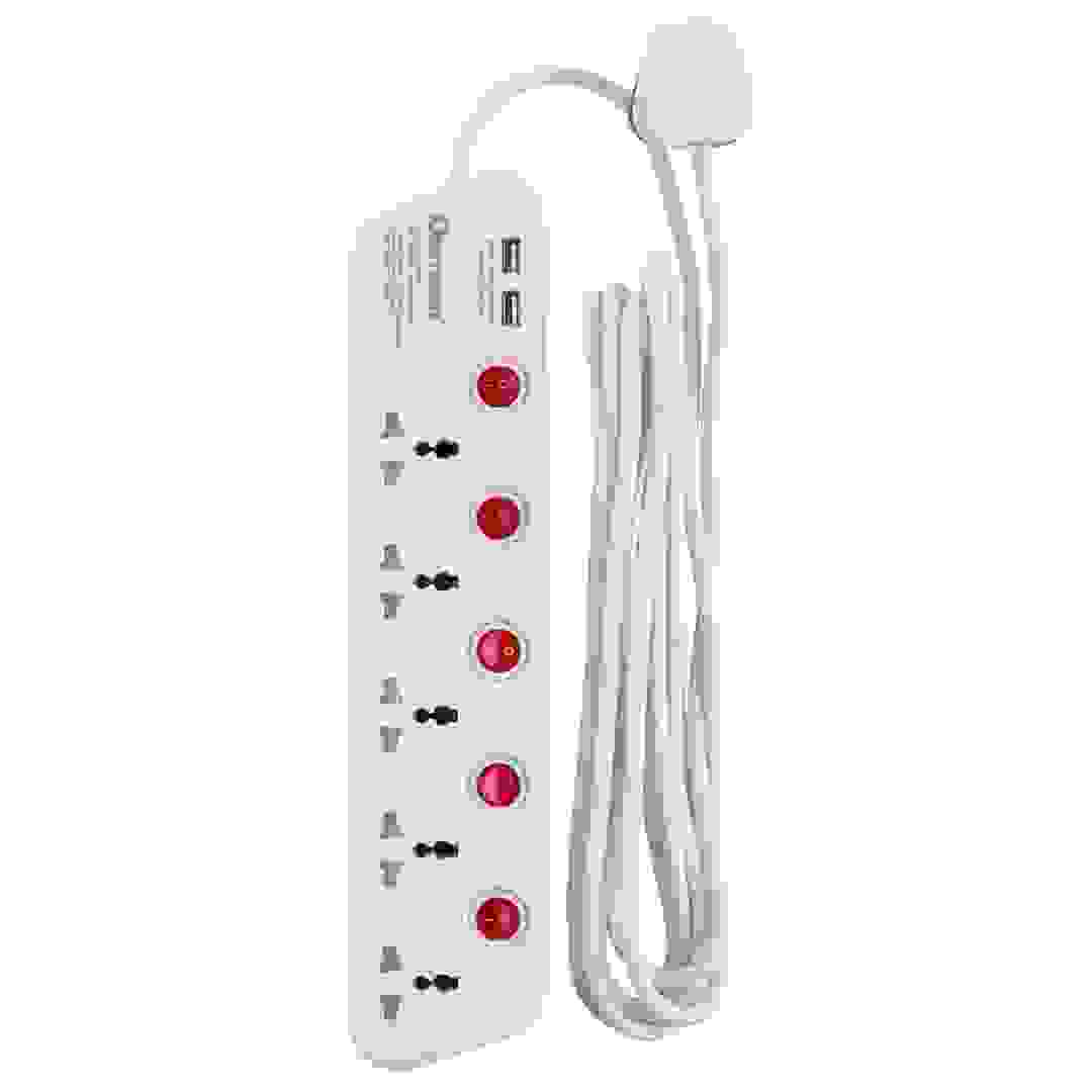 Oshtraco 5-Way Extension Cord W/ 5 USB Ports (4 m)