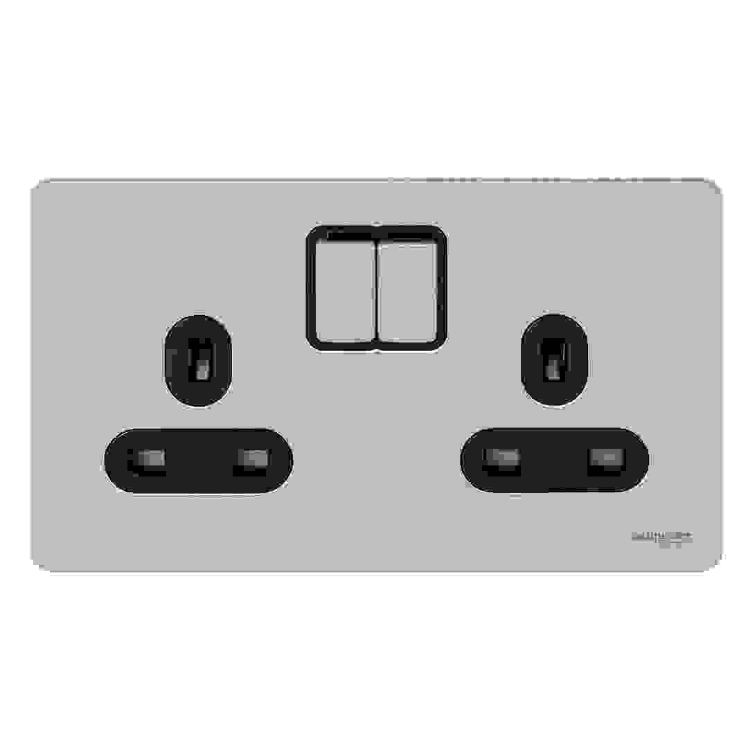 Schneider Electric Ultimate Screwless Flat Plate Switched Sockets, 2 Gangs, GU3420-BSS (13A, 230 V)