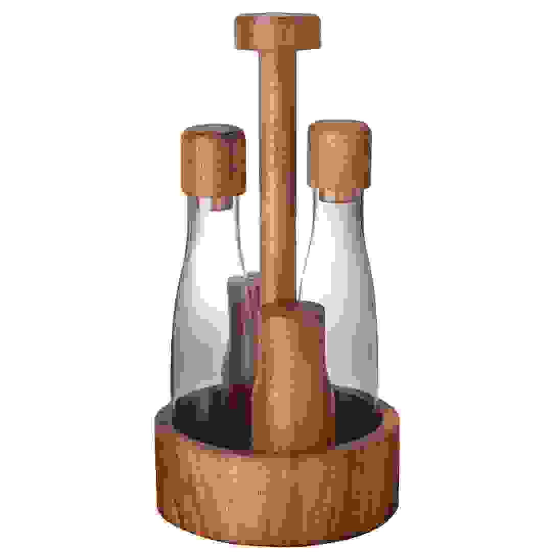 Billi Wooden & Glass Cruet W/ Salt & Pepper Shaker Set