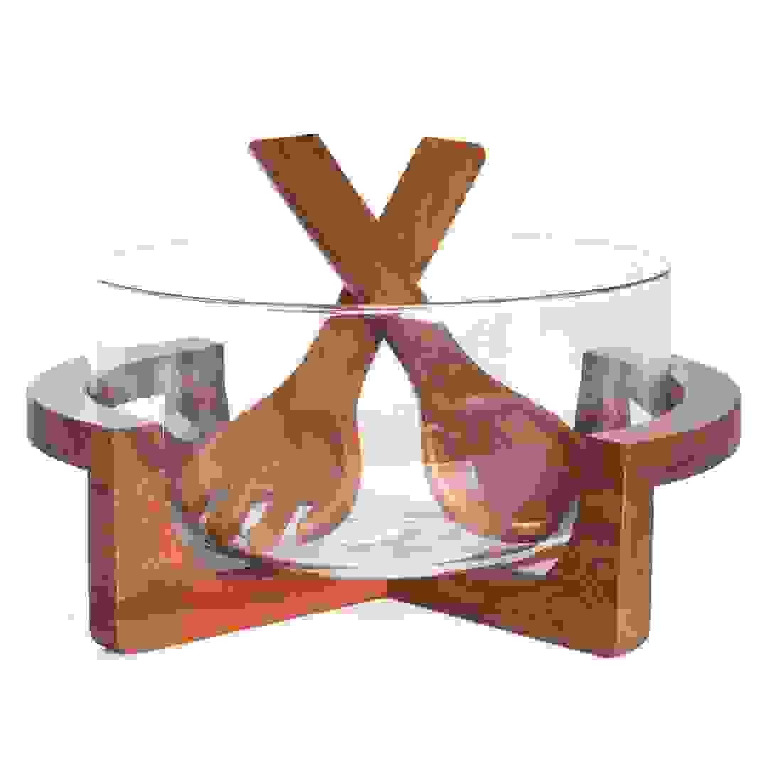 Billi Glass Salad Bowl W/ Wooden Stand Set
