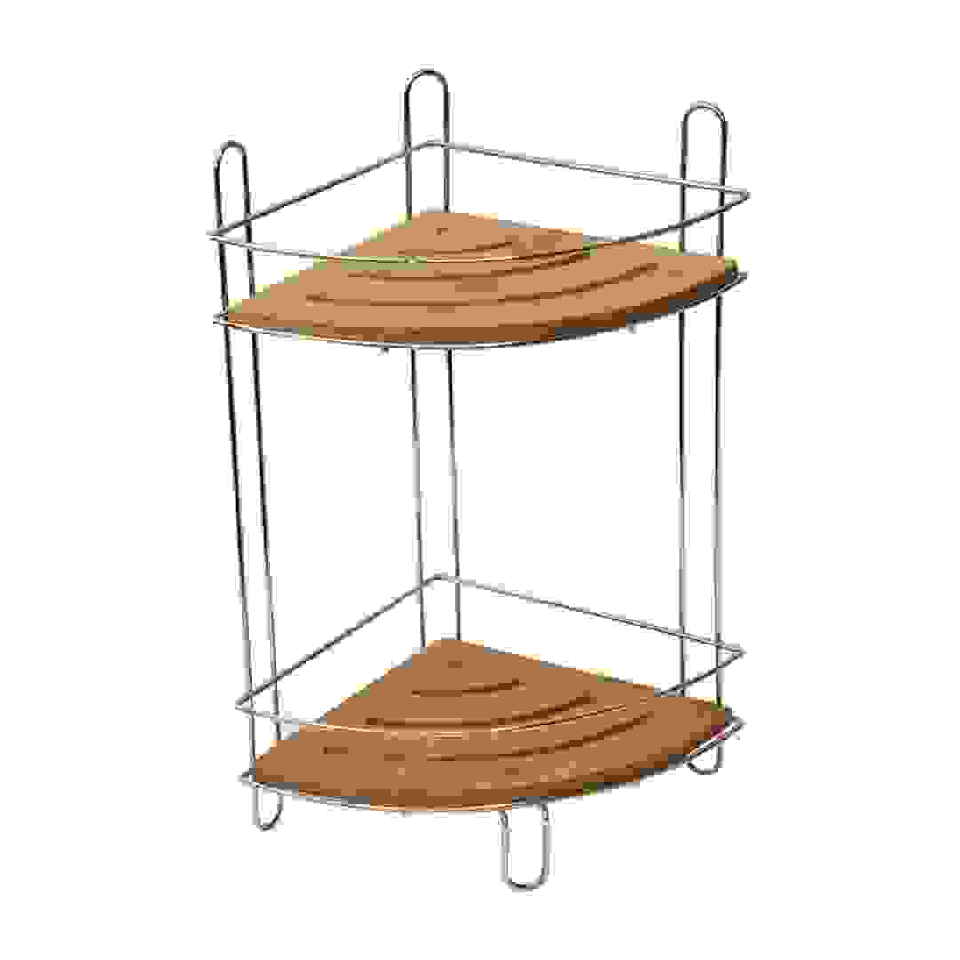 علبة أدوات الاستحمام للأركان مع 2 رف من الخيزران والمعدن إفيدكو (36.5 × 19.5 سم)
