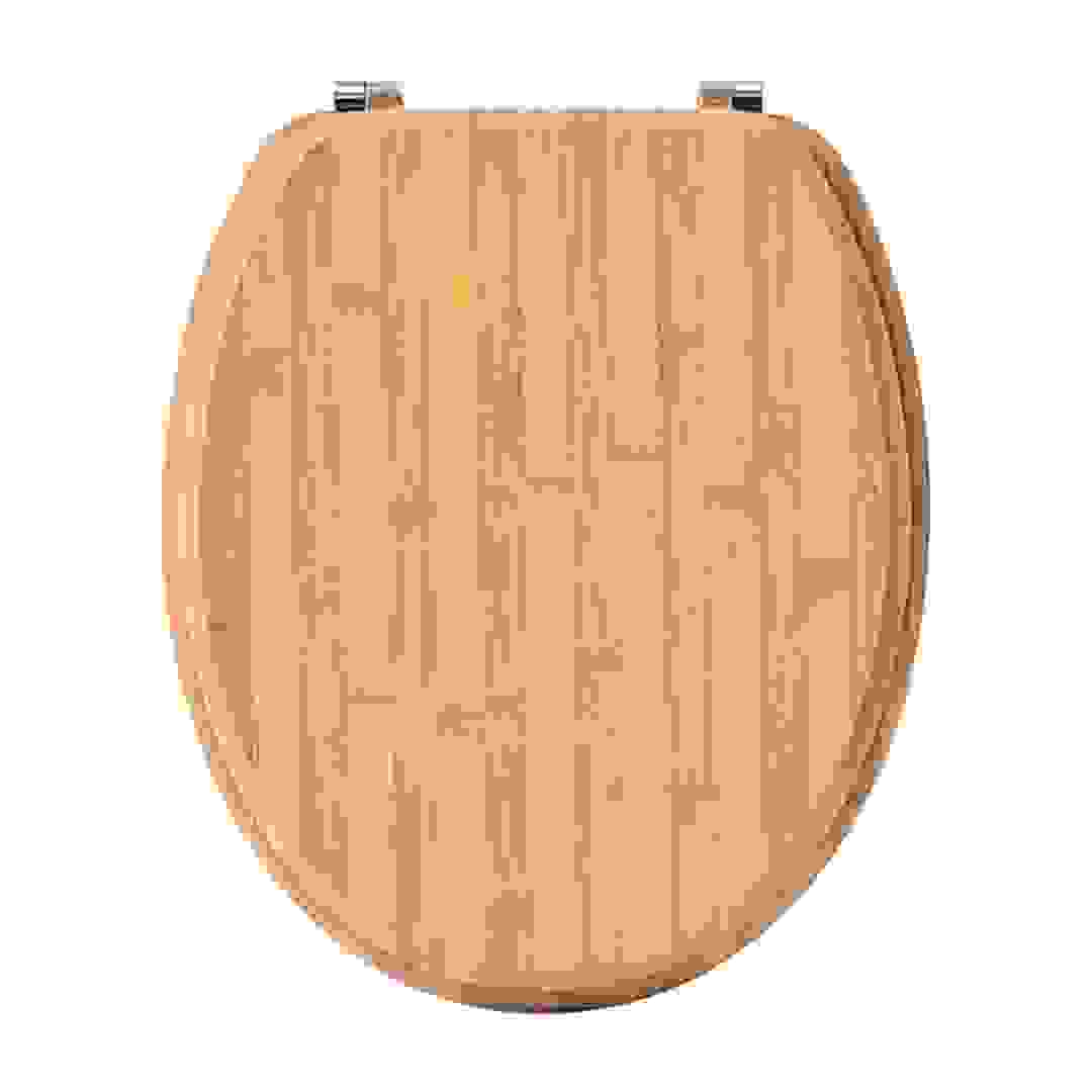 مقعد مرحاض من الخشب الليفي متوسط الكثافة مع مظهر الخيزران (46 × 37.5 سم)