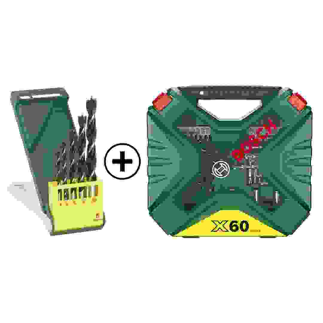 طقم لقم مفك براغي ومثقاب كلاسيكي إكس لاين بوش (60 قطعة) + طقم لقم ثقب خشب (5 قطع)