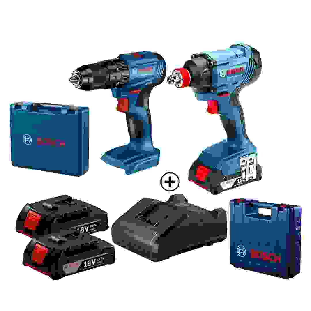 Bosch Professional Cordless Impact Driver/Wrench W/Batteries & Charger, GDX 180-LI (18 V) + Cordless Impact Drill, GSB 185-LI (18 V)