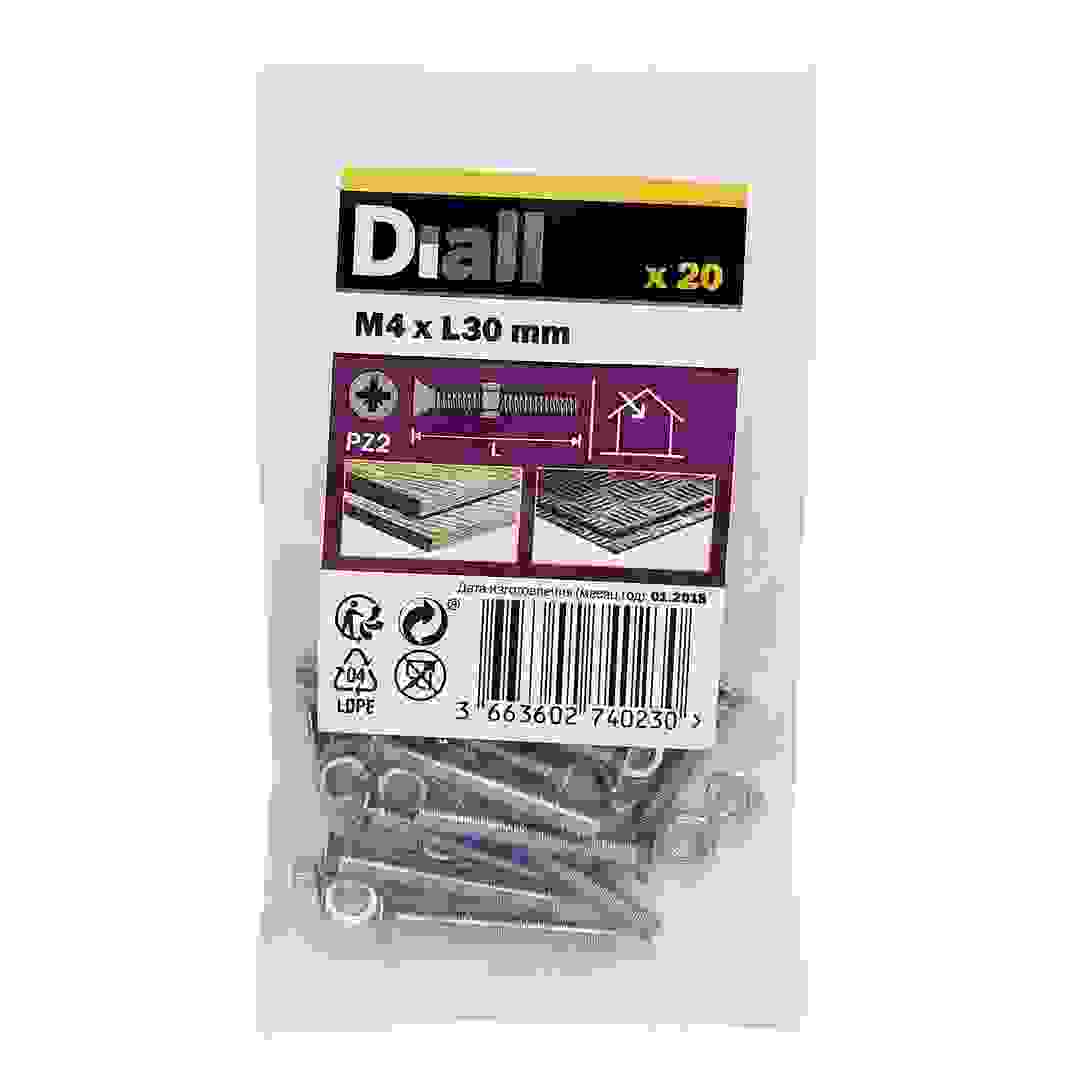 Diall Zinc-Plated Carbon Steel Machine Screw & Nut Pack (M4 x 30 mm, 20 Pc.)