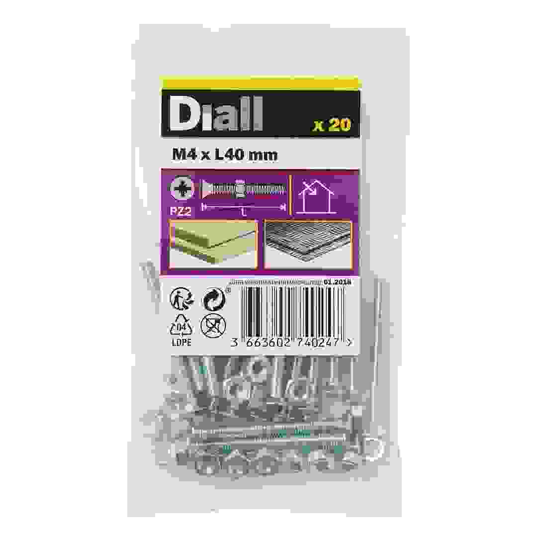 Diall Zinc-Plated Carbon Steel Machine Screw & Nut Pack (M4 x 40 mm, 20 Pc.)