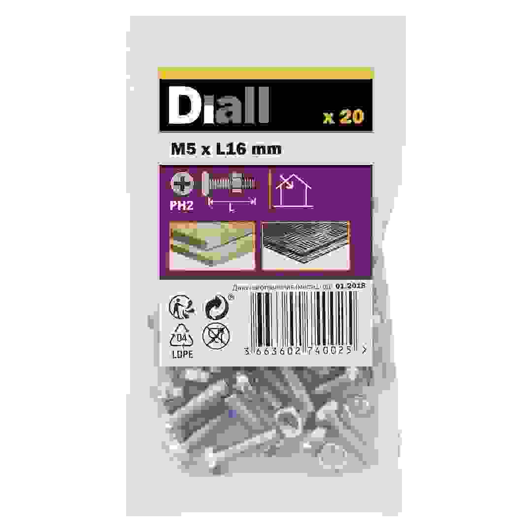 Diall Zinc-Plated Carbon Steel Machine Screw & Nut Pack (M5 x 16 mm, 20 Pc.)