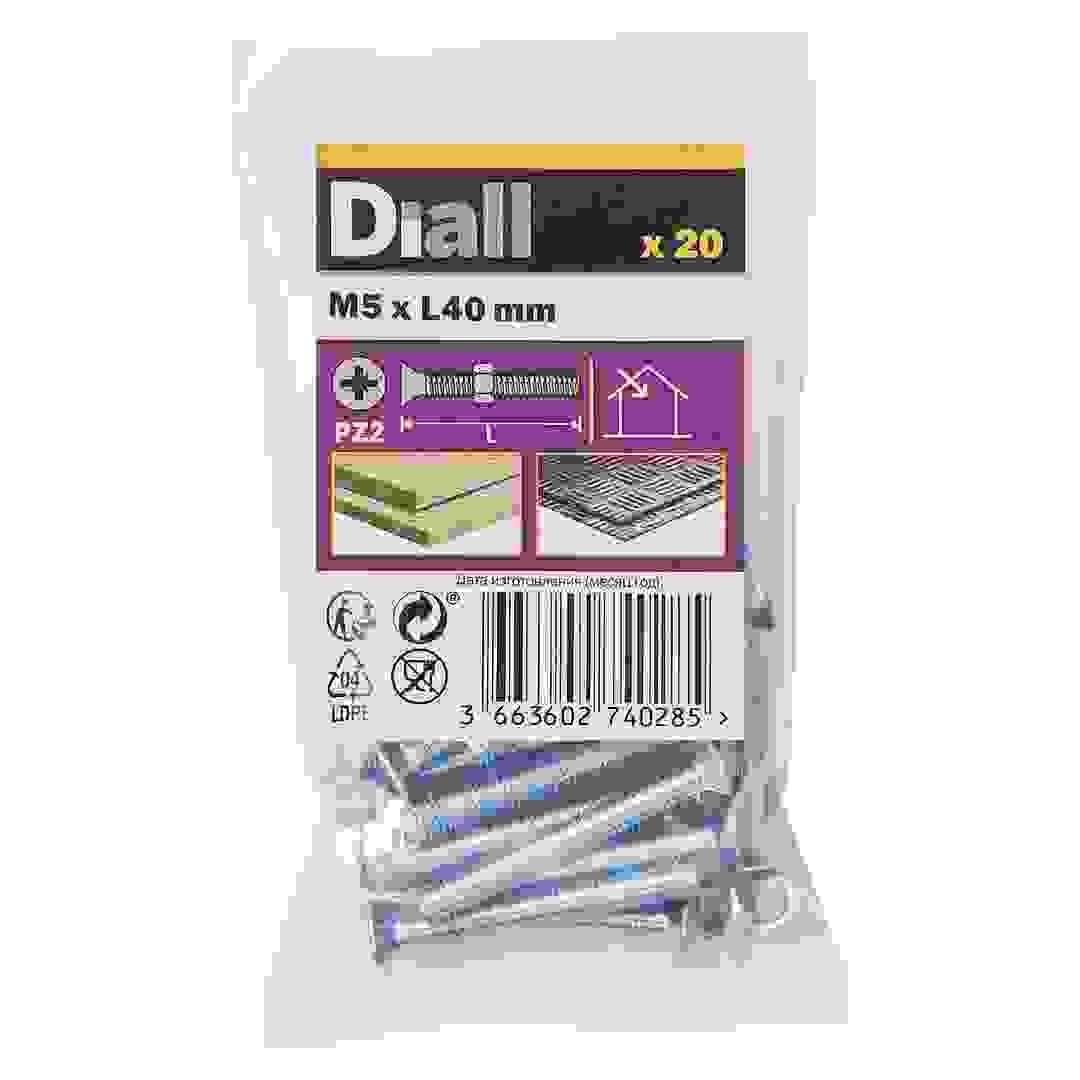 Diall Zinc-Plated Carbon Steel Machine Screw & Nut Pack (M5 x 40 mm, 20 Pc.)