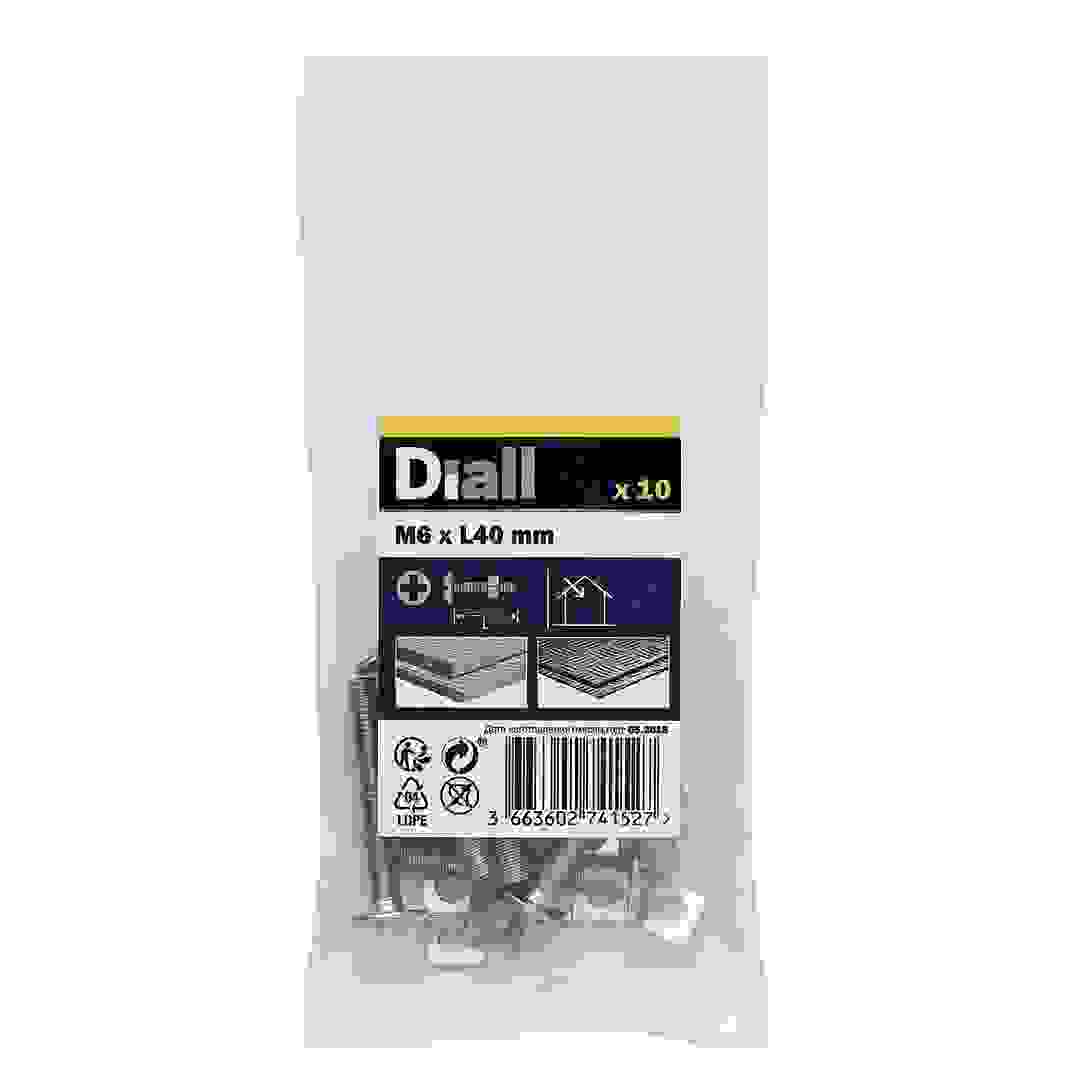 مجموعة براغي وصواميل لأعمال التسقيف فولاذ كربوني مطلي بالزنك ديال (M6 × 40 ملم، 10 قطع)