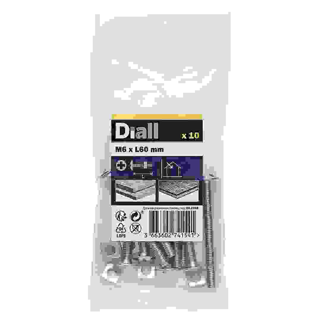 مجموعة براغي وصواميل لأعمال التسقيف فولاذ كربوني مطلي بالزنك ديال (M6 × 60 ملم، 10 قطع)