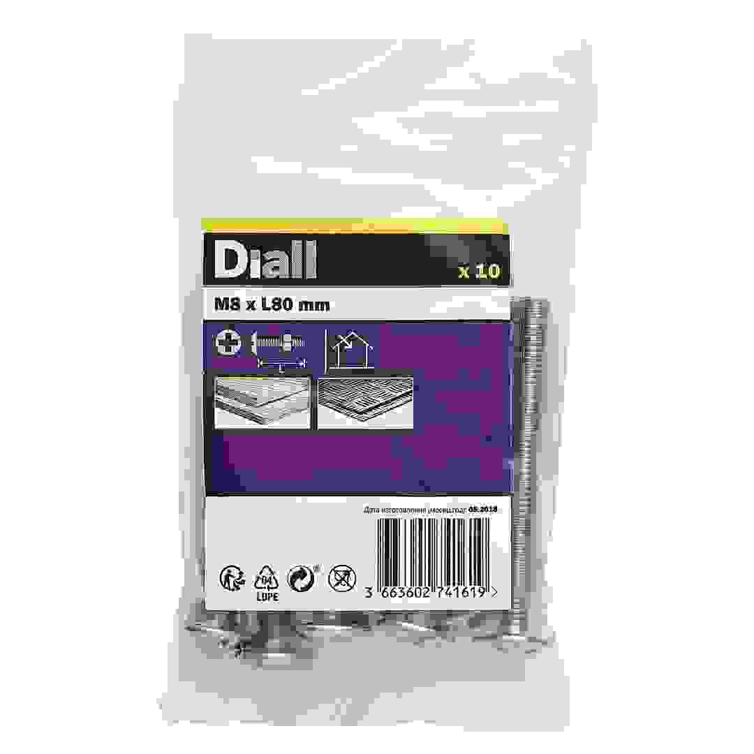 Diall Zinc-Plated Carbon Steel Roofing Nut & Bolt Pack (M8 x 80 mm, 10 Pc.)