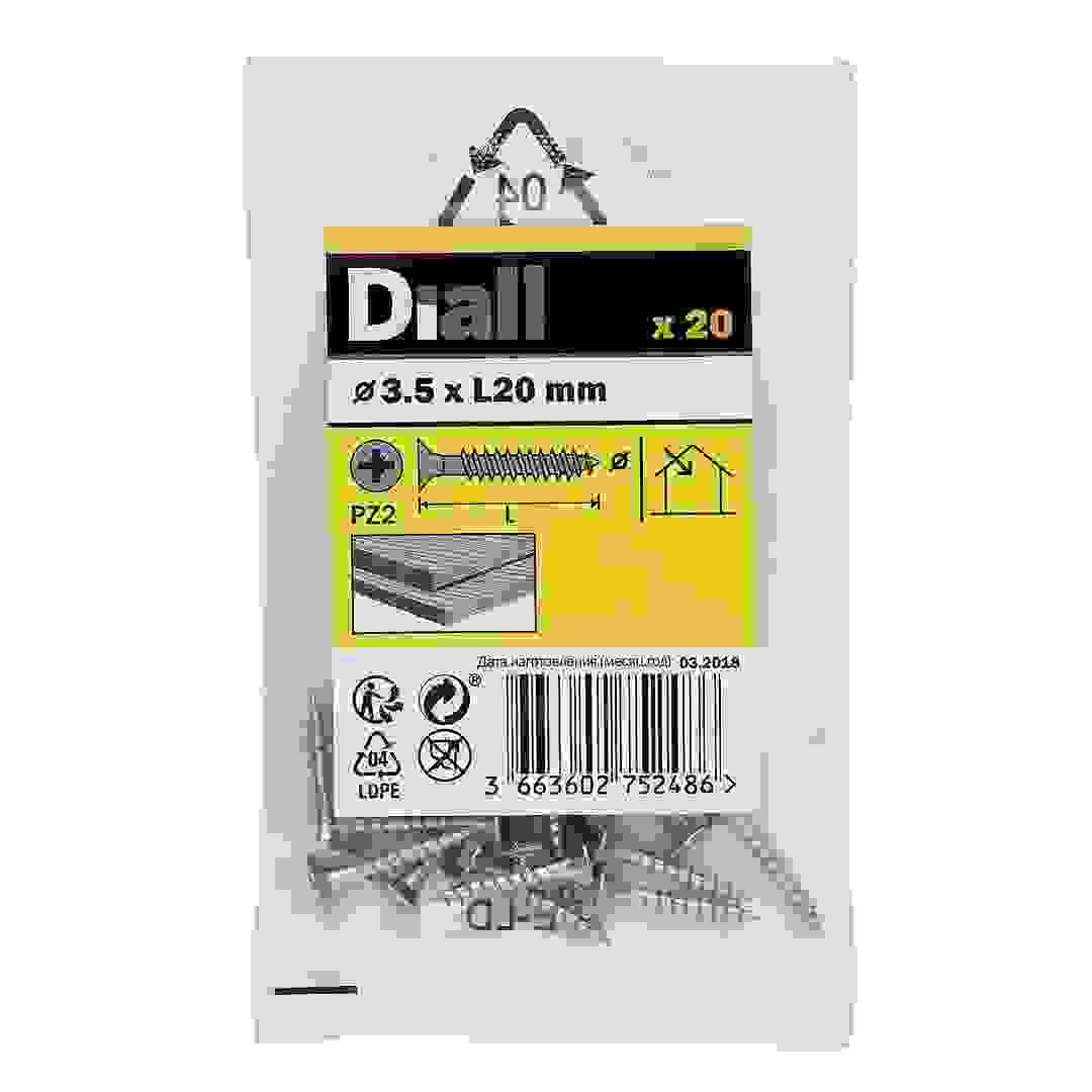 براغي خشب فولاذ كربوني مطلية بالزنك ديال (20 قطعة، 3.5 × 20 ملم)