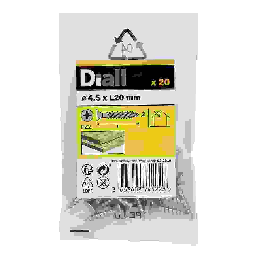 Diall Zinc-Plated Carbon Steel Wood Screw Pack (4.5 x 20 mm, 20 Pc.)