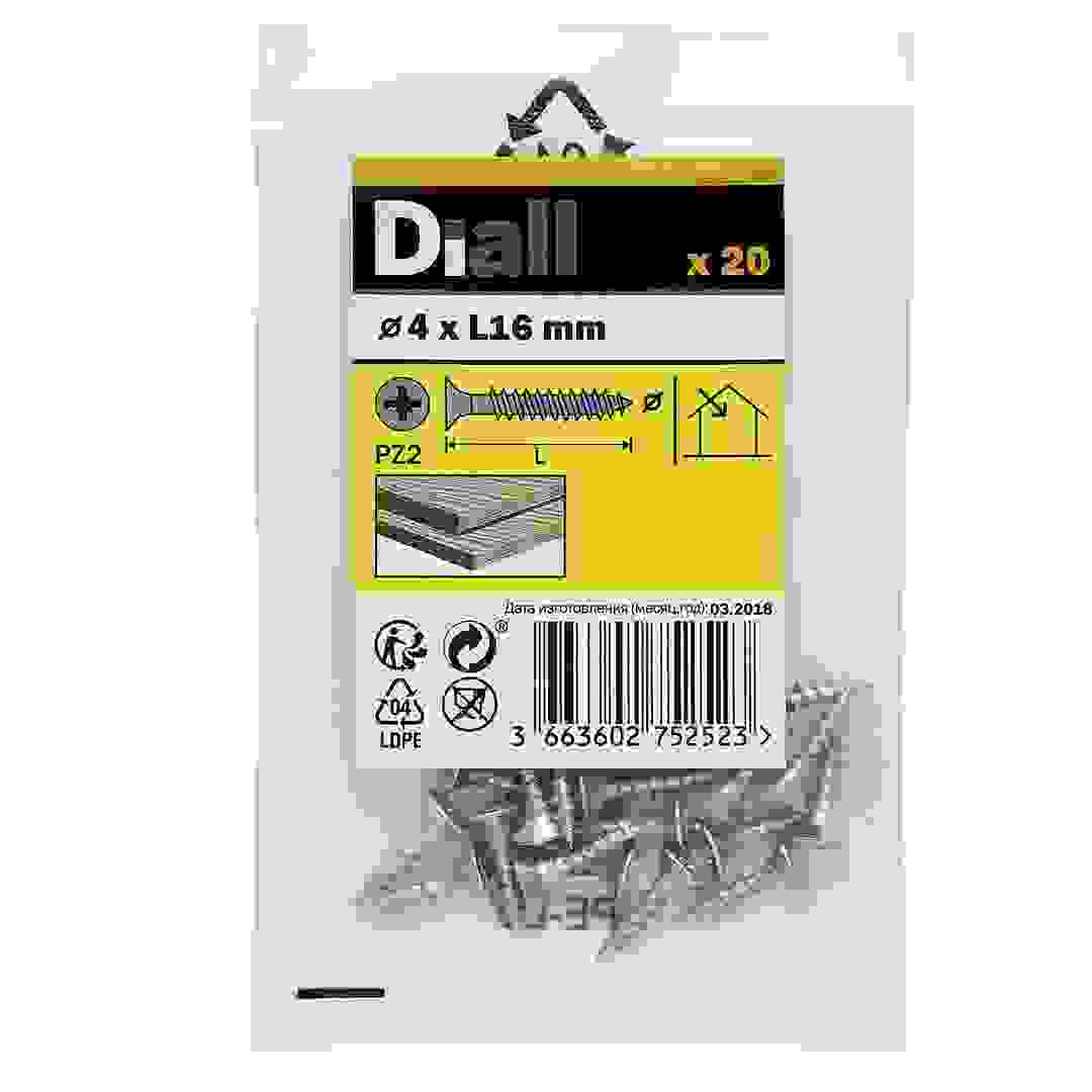 Diall Zinc-Plated Carbon Steel Wood Screw Pack (4 x 16 mm, 20 Pc.)