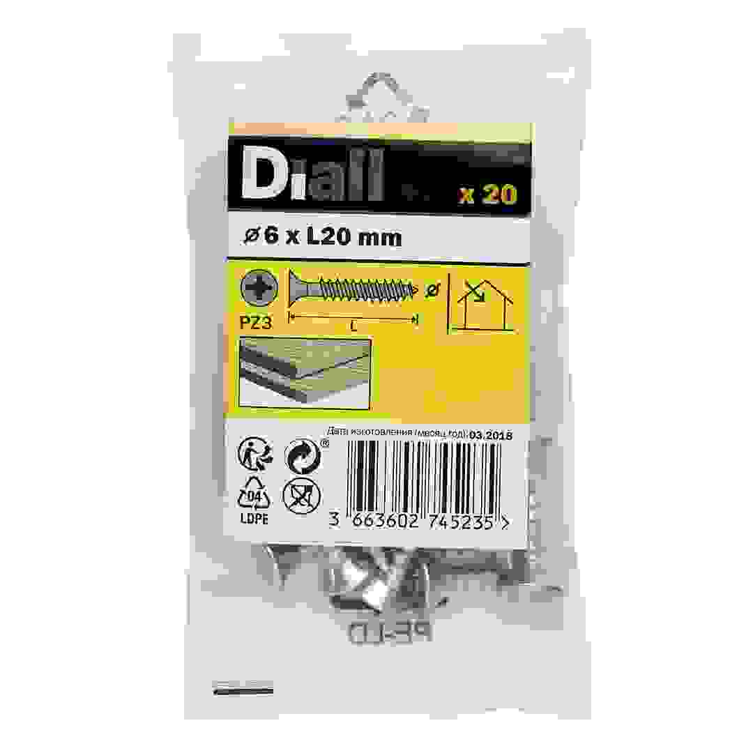 براغي خشب فولاذ كربوني مطلية بالزنك ديال (20 قطعة، 6 × 20 ملم)