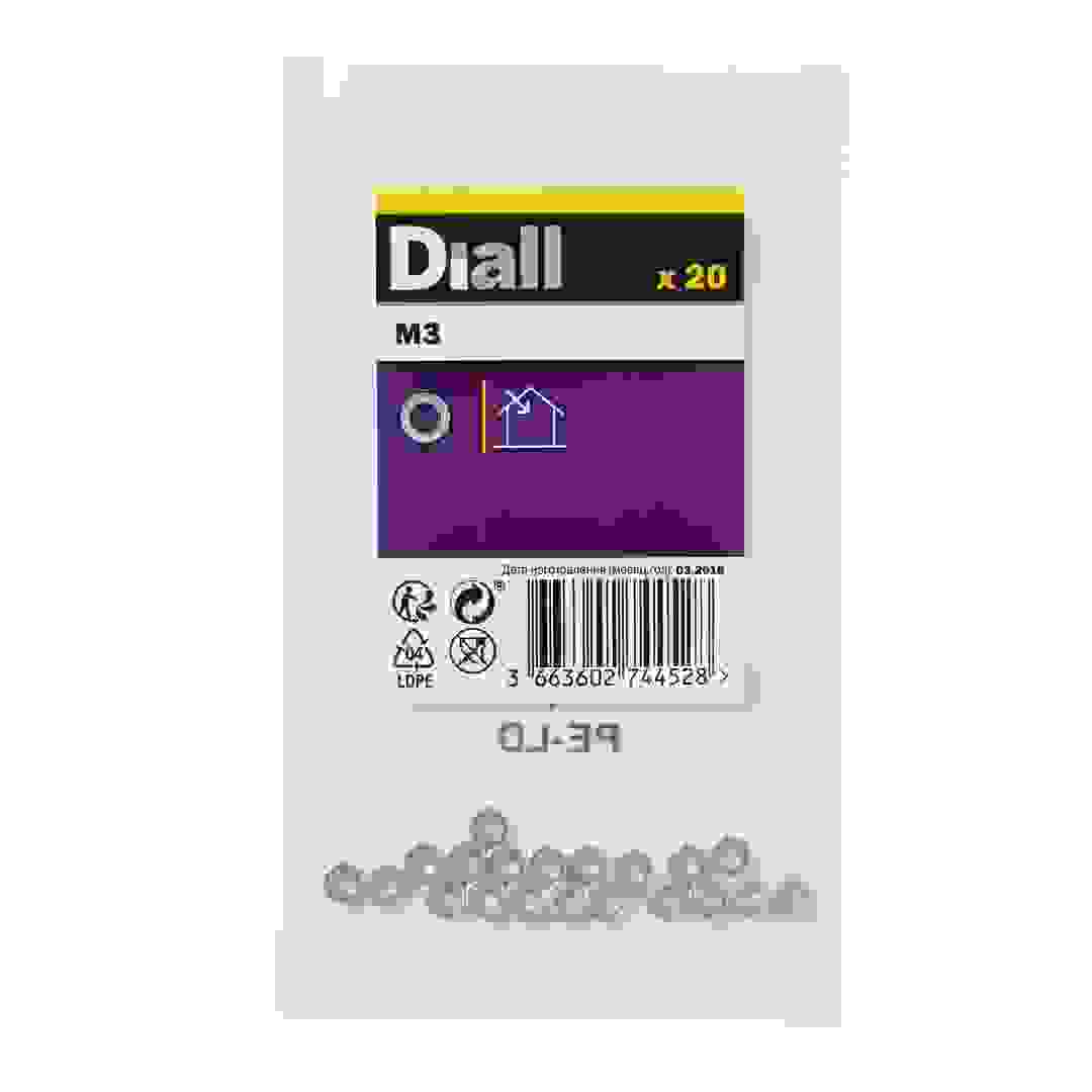 Diall Zinc-Plated Carbon Steel Hex Nut Pack (M3, 20 Pc.)