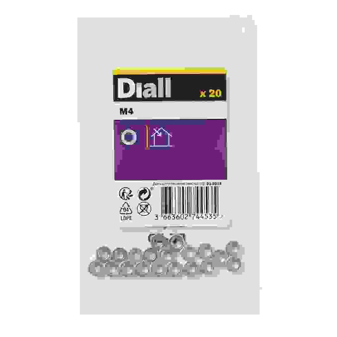 Diall Zinc-Plated Carbon Steel Hex Nut Pack (M4, 20 Pc.)
