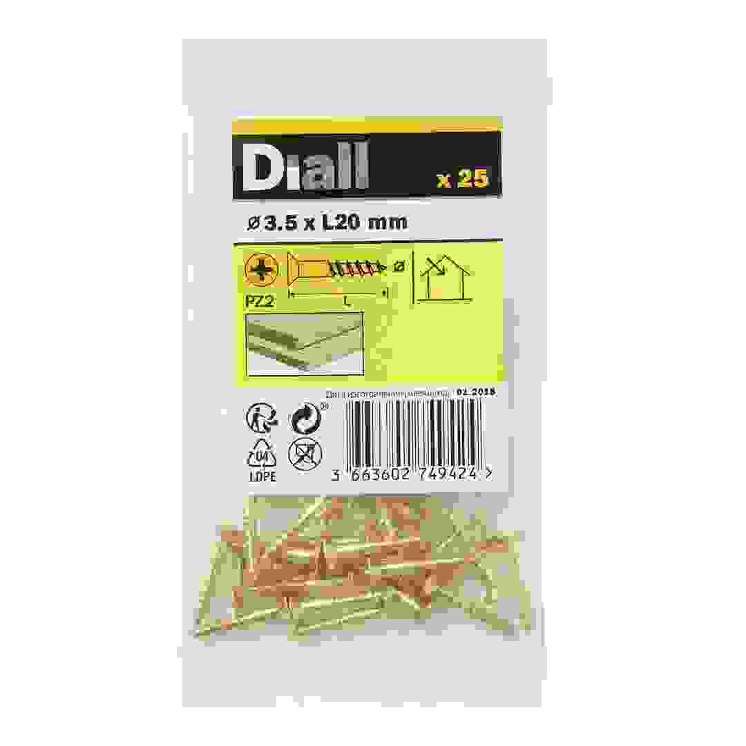 Diall Brass Wood Screw Pack (3.5 x 20 mm, 25 Pc.)