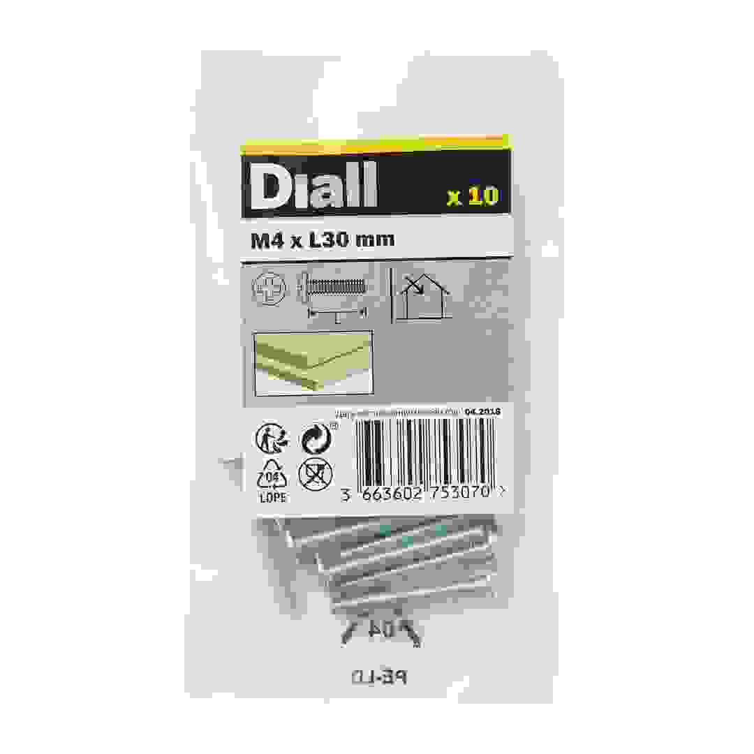 Diall Zinc-Plated Carbon Steel Drawer Knob Screw Pack (M4 x 30 mm, 10 Pc.)