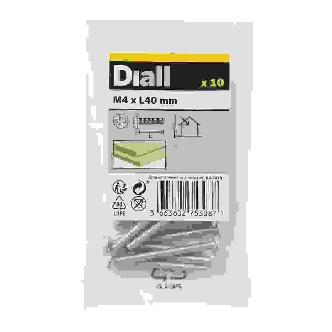 Diall Zinc-Plated Carbon Steel Drawer Knob Screw Pack (M4 x 40 mm, 10 Pc.)