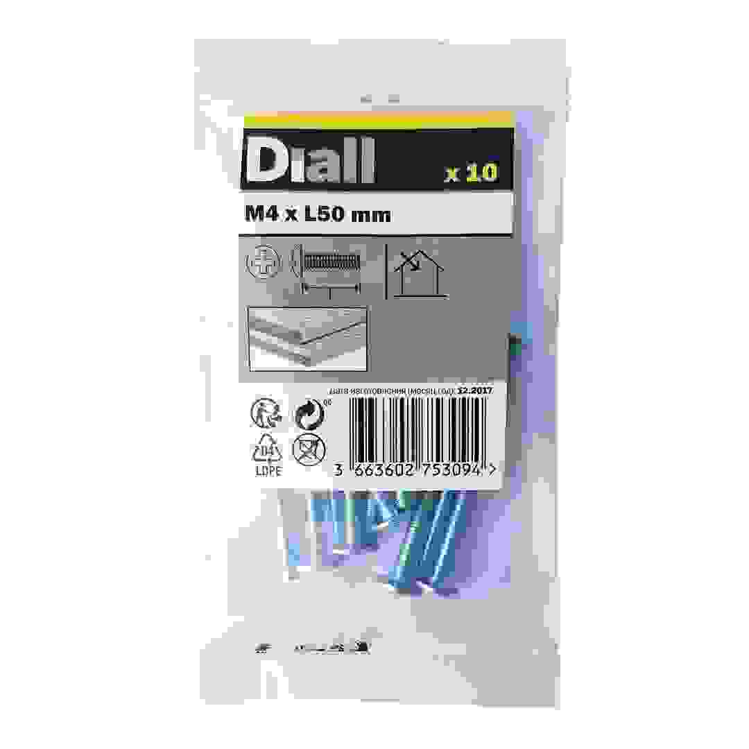 Diall Zinc-Plated Carbon Steel Drawer Knob Screw Pack (M4 x 50 mm, 10 Pc.)