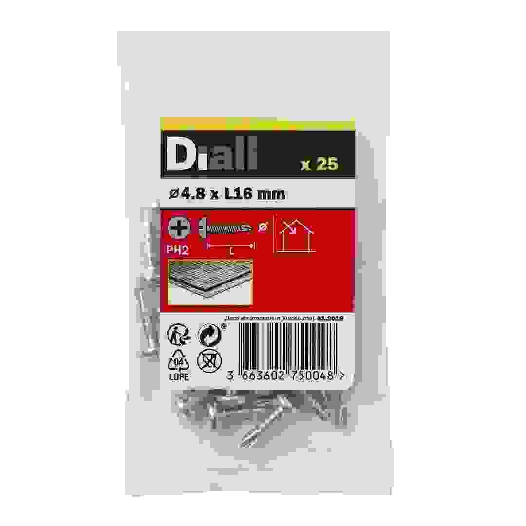مجموعة براغي ذاتية الثقب فولاذ كربوني مطلي بالزنك ديال (4.8 × 16 مم، 25 قطعة)
