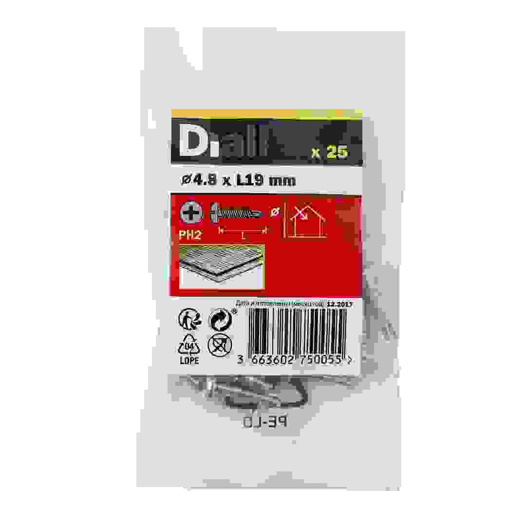 مجموعة براغي ذاتية الثقب فولاذ كربوني مطلي بالزنك ديال (4.8 × 19 مم، 25 قطعة)
