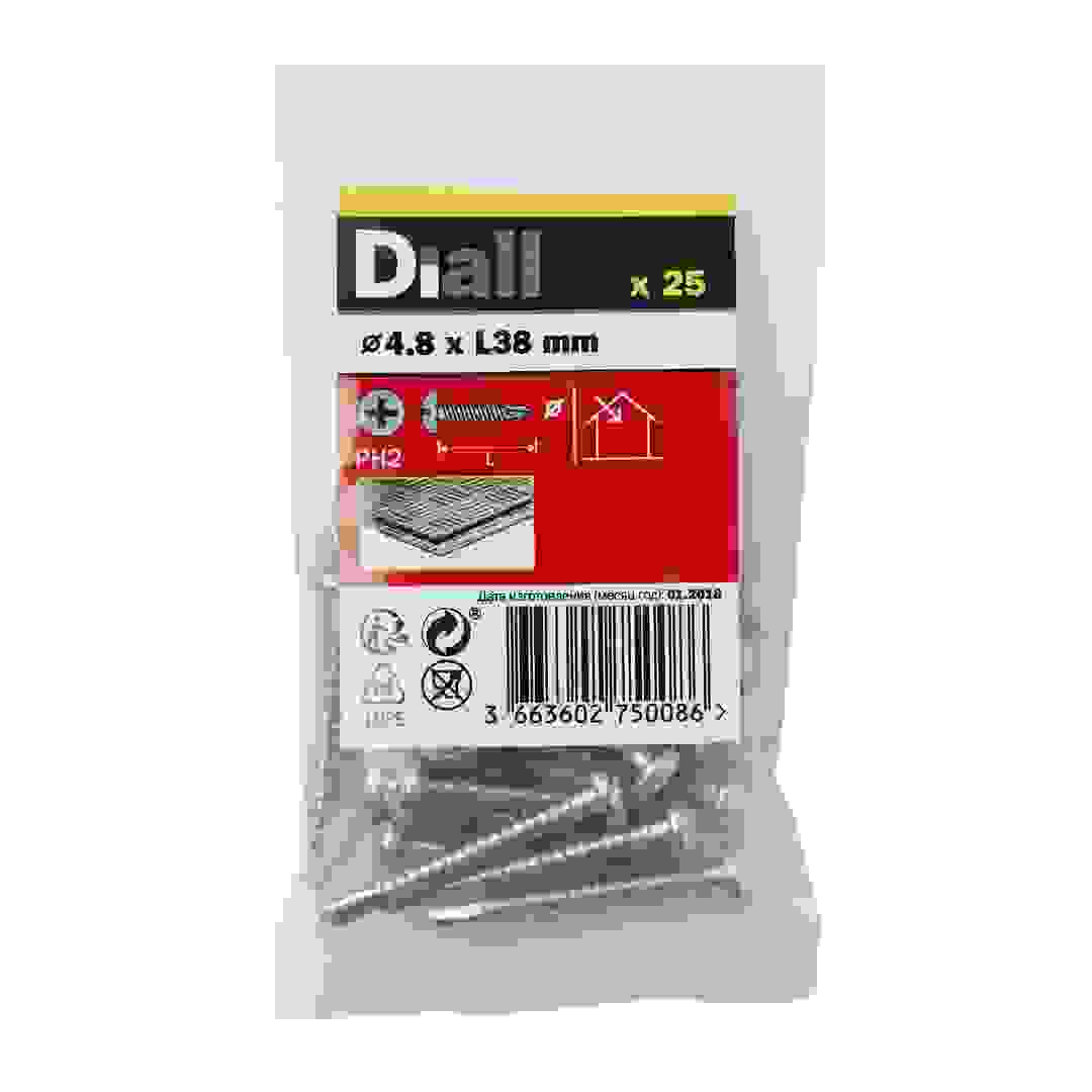 Diall Zinc-Plated Carbon Steel Self Drilling Screw Pack (4.8 x 38 mm, 25 Pc.)