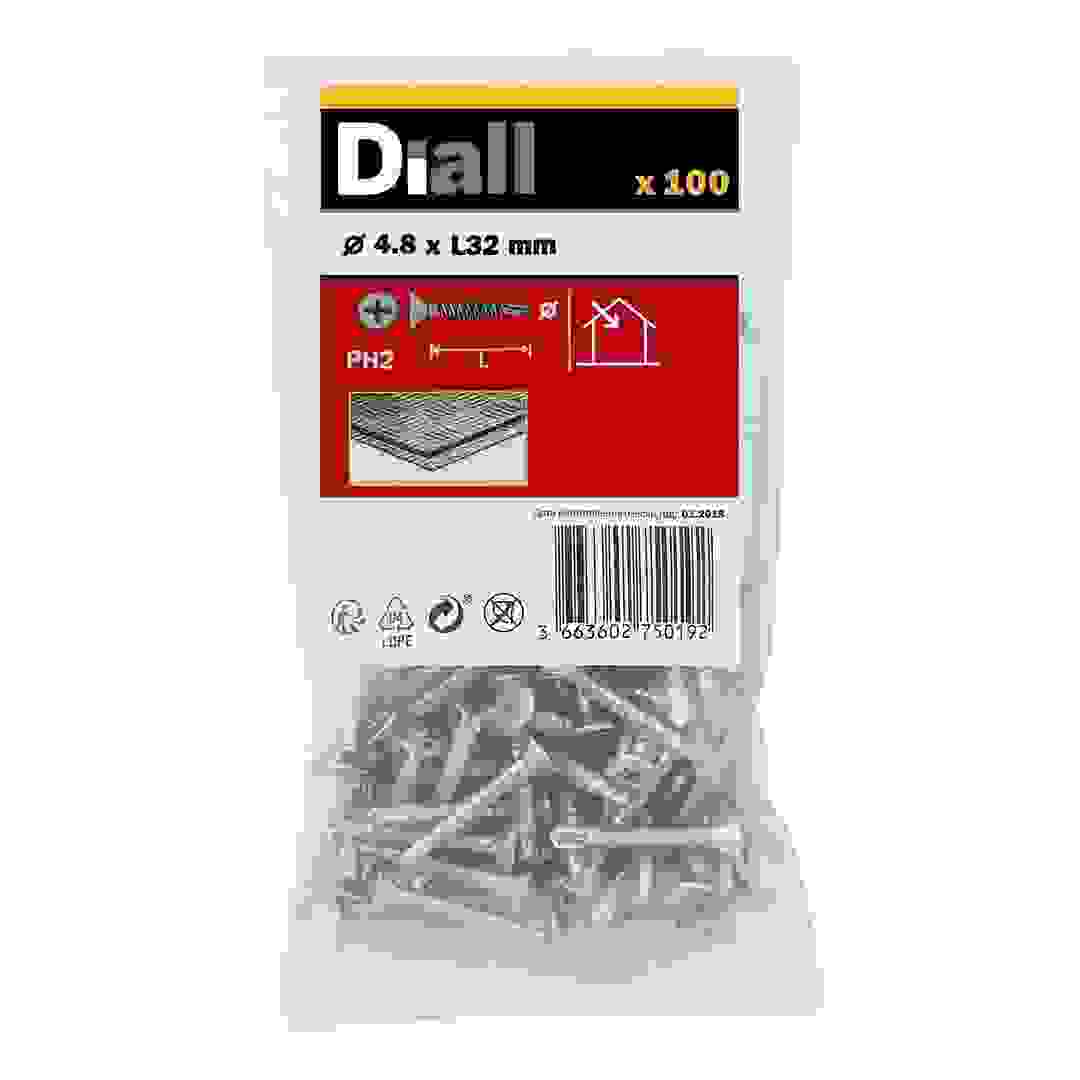 Diall Zinc-Plated Carbon Steel Self Drilling Screw Pack (4.8 x 32 mm, 100 Pc.)