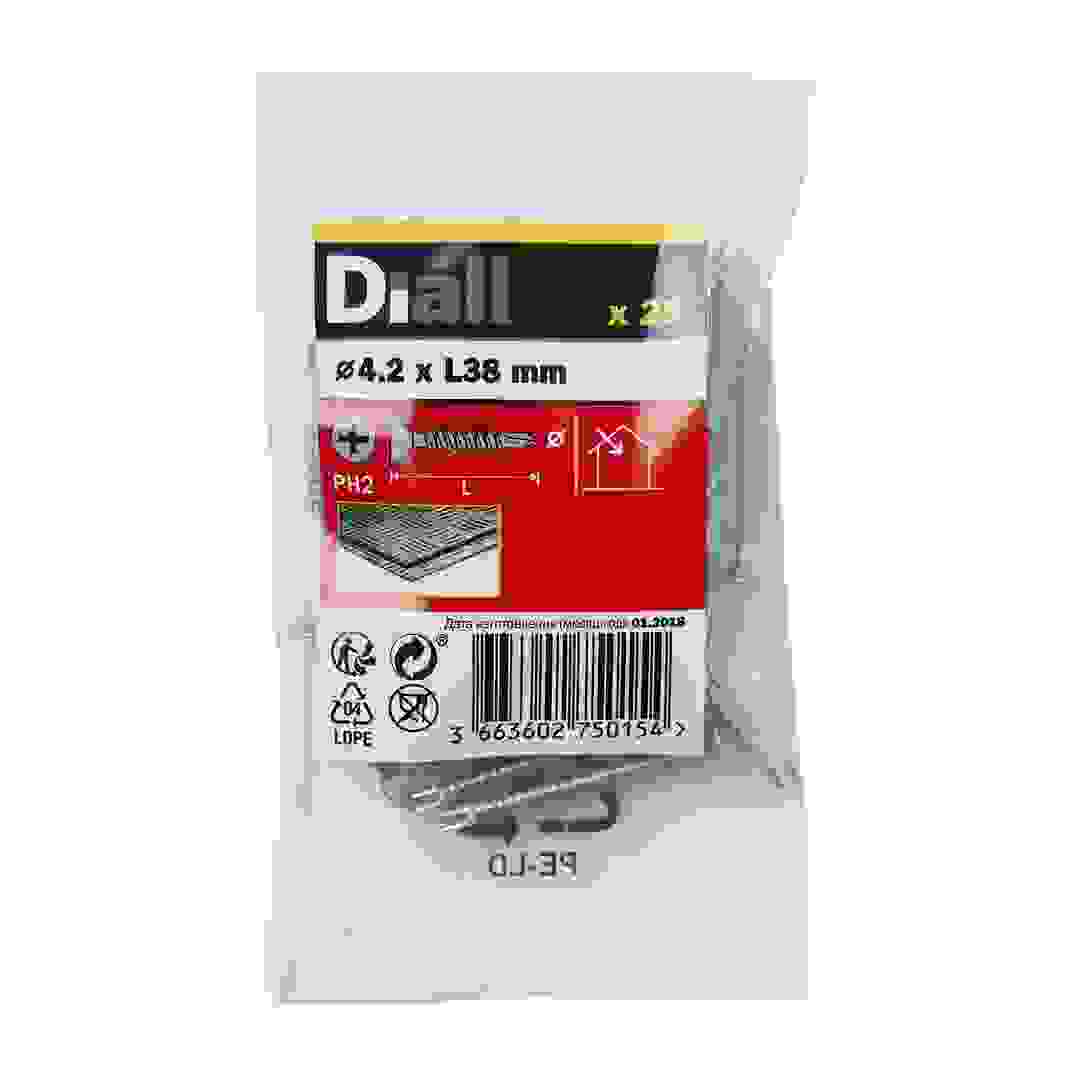 Diall Zinc-Plated Carbon Steel Self Drilling Screw Pack (4.2 x 38 mm, 25 Pc.)