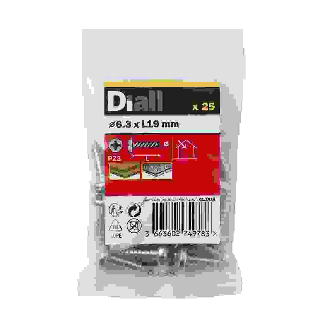 Diall Zinc-Plated Carbon Steel Self Tapping Screw Pack (6.3 x 19 mm, 25 Pc.)