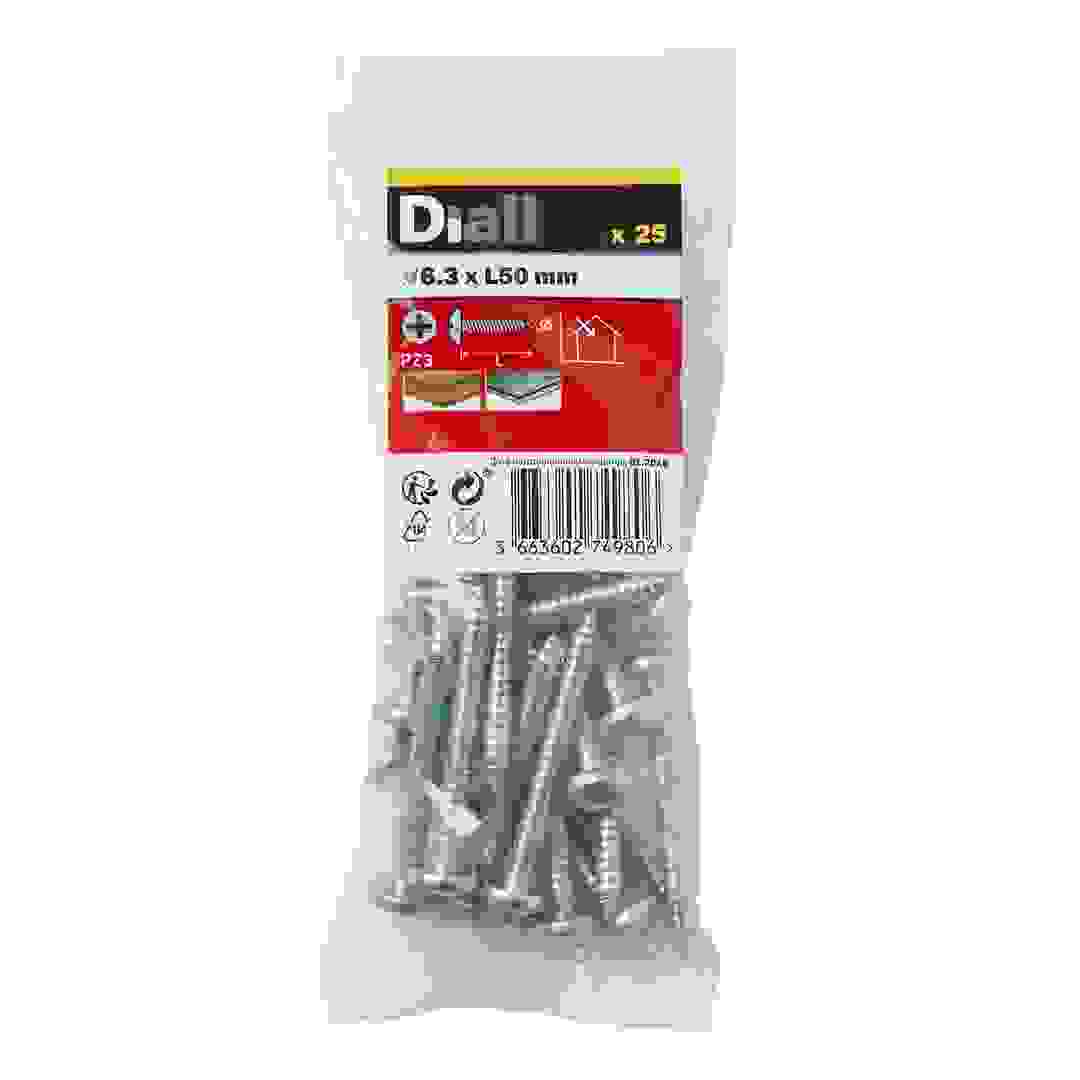 Diall Zinc-Plated Carbon Steel Self Tapping Screw Pack (6.3 x 50 mm, 25 Pc.)