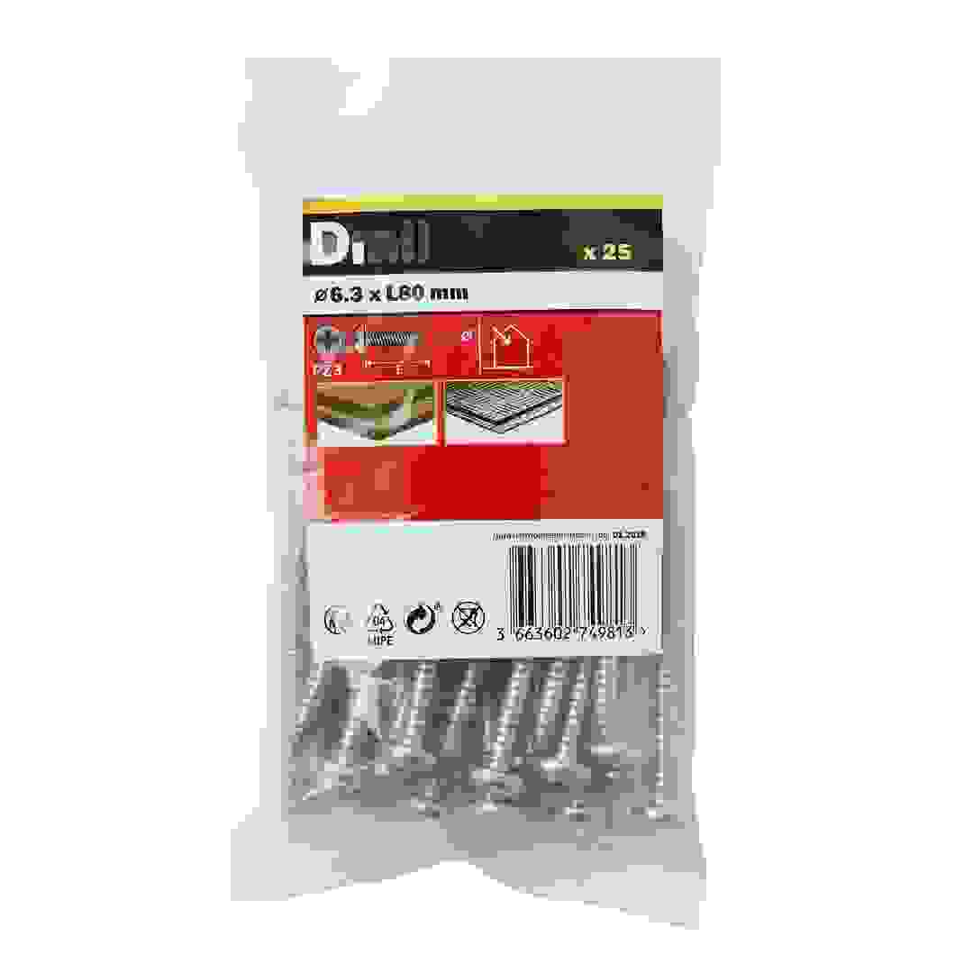 Diall Zinc-Plated Carbon Steel Self Tapping Screw Pack (6.3 x 80 mm, 25 Pc.)