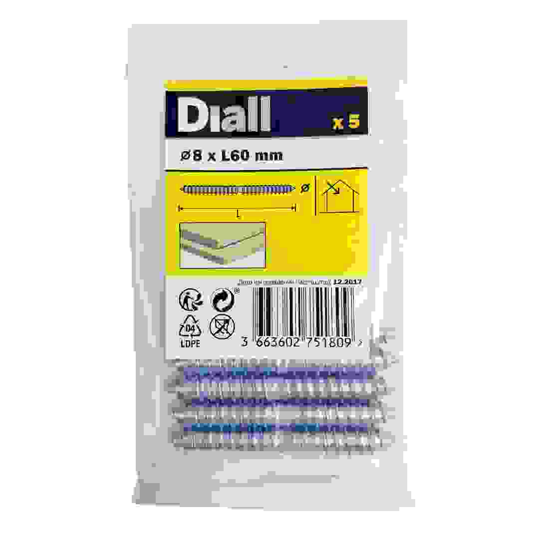 مجموعة براغي وتدية فولاذ كربوني مطلي بالزنك ديال (8 × 60 مم، 5 قطع)